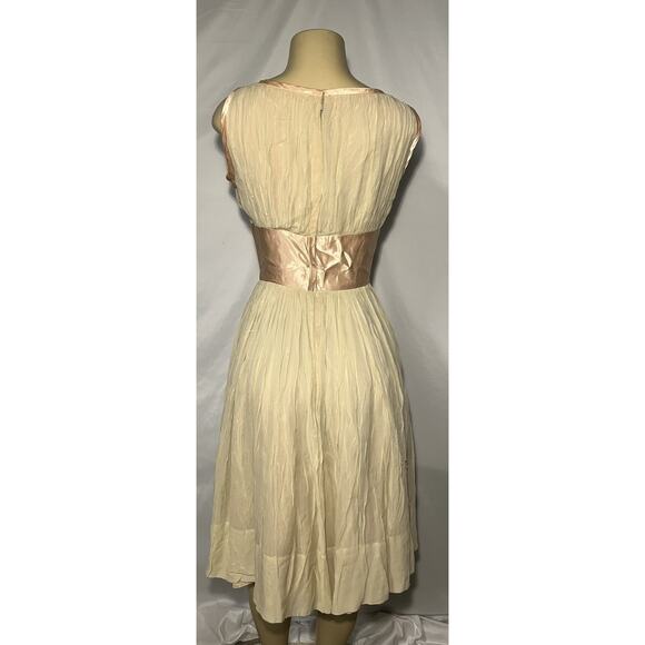 Vintage 1950/60's Slip Dress Crepe & Satin Cream & Pink Empire Waist Lin… - Picture 5 of 12